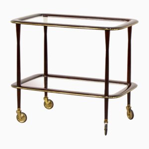 Italian Mahogany, Brass & Glass Drinks Trolley attributed to Ico Parisi, 1960s
