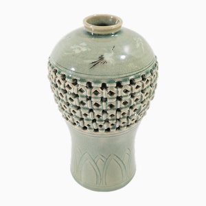 Mid-Century Korean Celadon Green Glazed Vase, 1970s