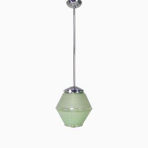 Art Deco Hanging Lamp with Green Glass Shade, 1930s