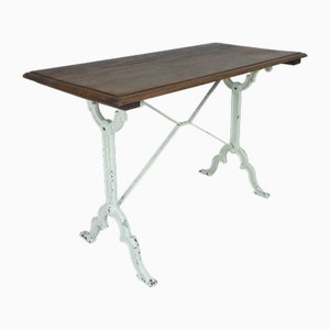 Bistro Table with Oak Top on Cast Iron Frame, 1930s
