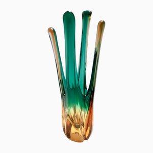 Vintage Green and Amber Murano Glass Centrepiece Vase, Italy, 1950s