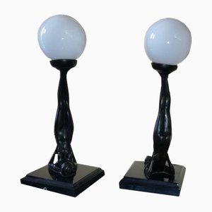 Table Lamp Bases in Bakelite and Glass, Set of 2