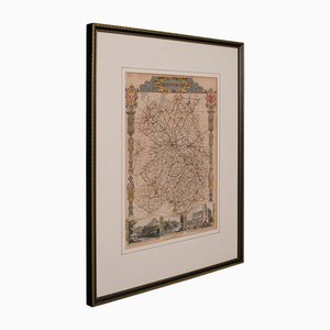Carte de lithographie antique, Shropshire, anglais, encadré, cartographie, victorien