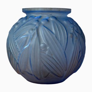 Blue Pressed Molded Glass Vase, 1930s