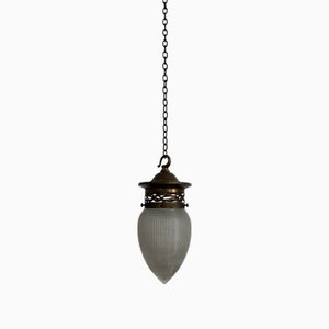Vintage Acorn Shaped Holophane Prismatic Glass Ceiling Lamp
