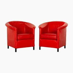 Red Leather Armchair by Wittmann Aura, Set of 2