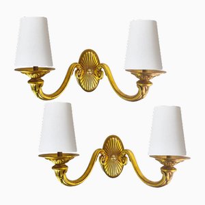 Appliques Murales Vintage en Bronze Doré, 20ème Siècle, Set de 2