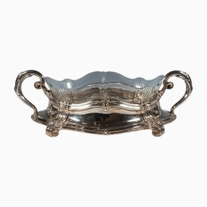 Jardinière Art Nouveau en Argent avec Revêtement en Verre Taillé de Wilhelm Binder, Allemagne, 1890s