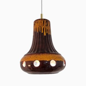 Brown Glazed Ceramic Pendant Light, Germany, 1970s