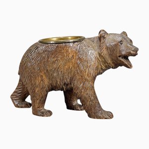 Wooden Carved Black Forest Bear with Brass Bowl, 1920s