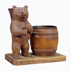 Wooden Carved Black Forest Bear Desk Set, 1920s