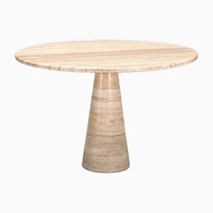Round Natural Travertine Marble Dining Table, Italy, 1970s