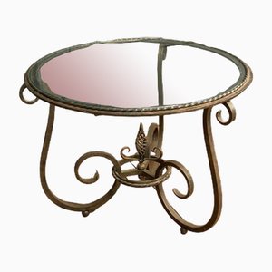 Ironwork Pedestal Table with Art Deco Glass Top, 1930s