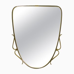 Mid-Century Modern Brass & Black Wall Mirror, Italy, 1950s