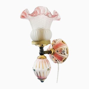 Barocke Capodimonte Wandlampe aus Porzellan & Roségold