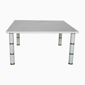 Square White Marble Table with Cast Brass Inserts from Cupioli Living