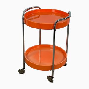 Vintage Bar Cart in Chrome and Orange Plastic, Italy, 1970s