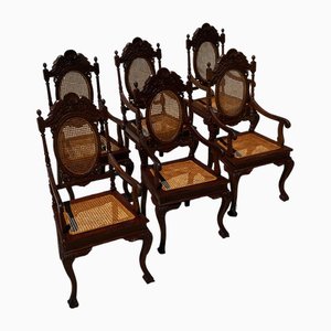 Medallion Armchairs in Turned and Carved Wood, Late 19th Century, Set of 6