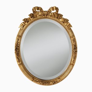 Large Antique Oval Gilt Mirror in Wood and Plaster, Belgium, 1900s