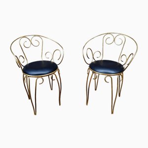 Fauteuils avec Rouleaux en Laiton, 1960s, Set de 2