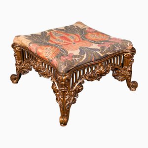 Antique English Embroidered Footstool in Gilt Brass