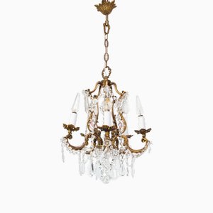 French Bronze Chandelier with Crystals, 1930s