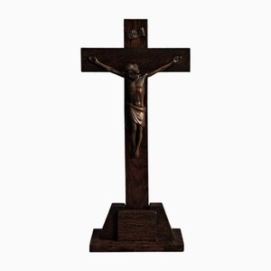 Brutalist Jesus Cross in Metal and Wood