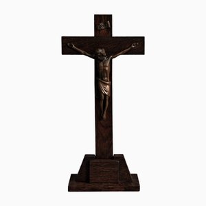 Croix Jésus Brutaliste en Métal et Bois