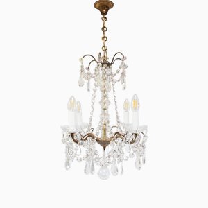 French Bronce and Brass Chandelier with Crystals, 1890s