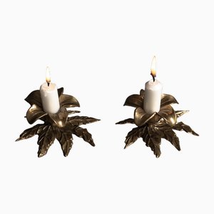 Brutalist Sculptural 7-Leaf Candleholder, 1960s, Set of 2