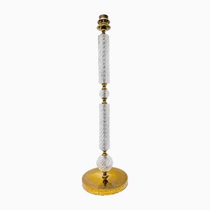 Large Cut Glass and Brass Column Table Lamp with Spheres, 1950s
