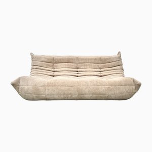 French Togo 3-Seater Sofa in Beige Corduroy by Michel Ducaroy for Ligne Roset, 1970s