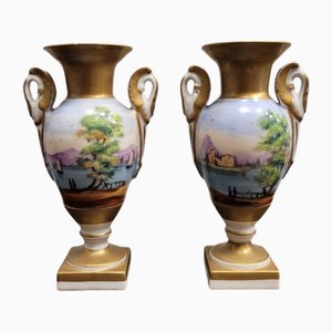 Jarrones de porcelana del siglo IX, Vieux Paris, Francia. Juego de 2