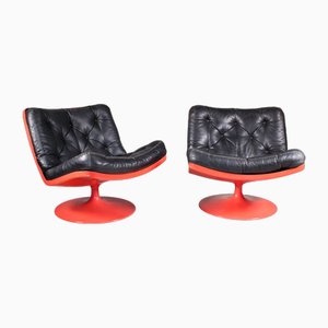 Play Armlehnstühle aus rotem Kunststoff & schwarzem Kunstleder von Knoll, 1970er, 2er Set