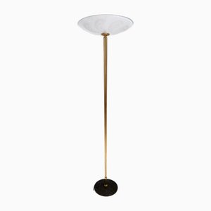 Vintage Brass and Etched Glass Floor Lamp by Pietro Chiesa in the style Fontana Arte, 1960s