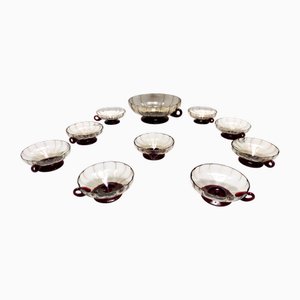 Smoked and Crimson Murano Glass Dessert Bowls in the style of Zecchin, 1920s, Set of 10