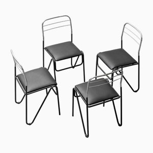 Chairs in Eco-Leather and Metal, 1970s, Set of 4