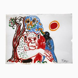 Andrzej Fogtt, Monkey, Tiger and Raven, Pastel, 2019