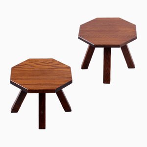 Brutalist Oak Hexagonal Side Tables in the Style of Charlotte Perriand, 1950s, Set of 2
