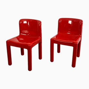Model 4875 Chairs in Glossy Red by Carlo Bartoli for Kartell, 1980s, Set of 2