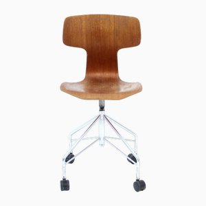 Teak Swivel Desk T-Chair Model 3113 by Arne Jacobsen for Fritz Hansen, 1963