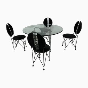 Dining Table and Metal Chairs Midway 2 Model by Frank Lloyd Wright for Cassina, 1980s, Set of 5