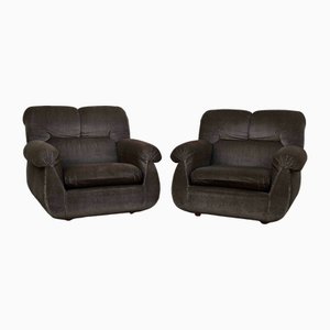 Set of Club Armchairs in Brown Velvet, 1960s