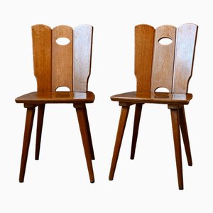 Country and Brutalist Wooden Chairs, 1970s, Set of 2