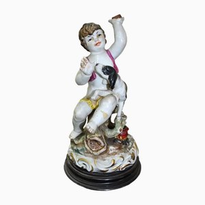Spanish Porcelain Angel with a Dog, 19th Century