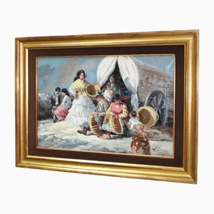 Spanish Artist, Flamenco Scene, Mixed Media on Canvas, 1890s, Framed