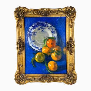Still Life with Tangerines, Oil on Canvas, 2023, Framed