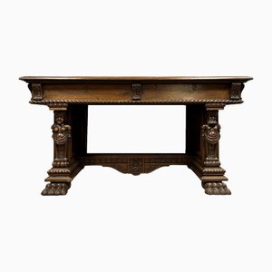 Renaissance Caryatid Desk Table in Walnut, 1880s
