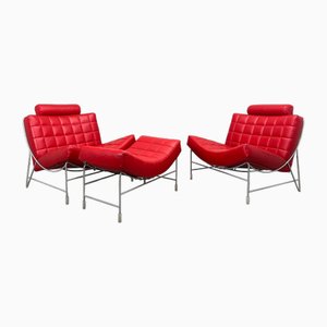 Rote Vintage Volare Stühle mit Fußhocker von Jan Armgard für Leolux, 3er Set