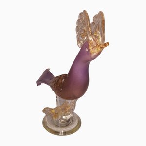 Grand Oiseau en Verre de Murano Opalin Rose avec Feuille d'Or par Alfredo Barbini pour Cenedese, 1947